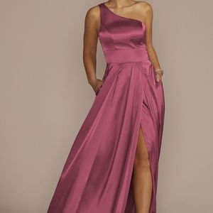 David's Bridal "one-shoulder draped charmeuse bridesmaid dress" | Size 6